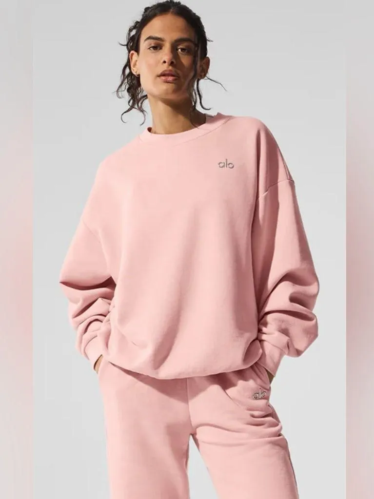 ALO Yoga NWT Accolade Crew Neck Pullover Sweatshirt Pink Quartz Size S SOLD OUT